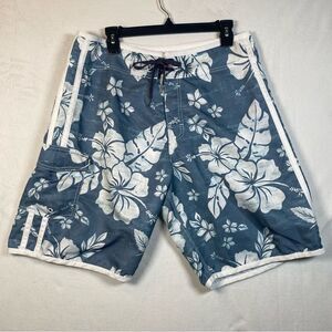 Honolua Surf Co Blue and White Tropical Floral Design Board Shorts Size 34